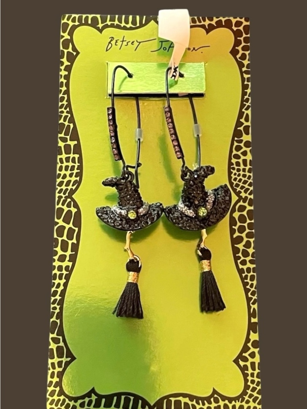 Betsey Johnson Black Witch Hat Tassel Earrings
